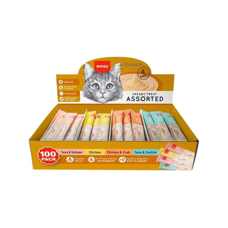 بستنی گربه ونپی با طعم میکس سفارش اروپا Wanpy Cat Treats Assorted Mix Pack بسته 100 عددی